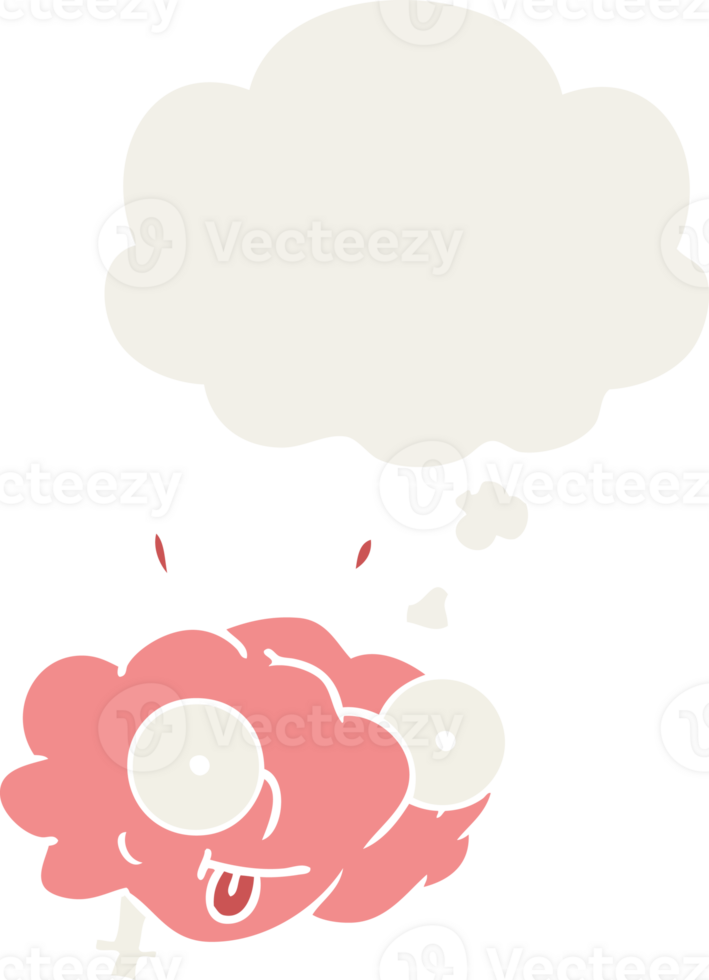 funny cartoon brain and thought bubble in retro style png