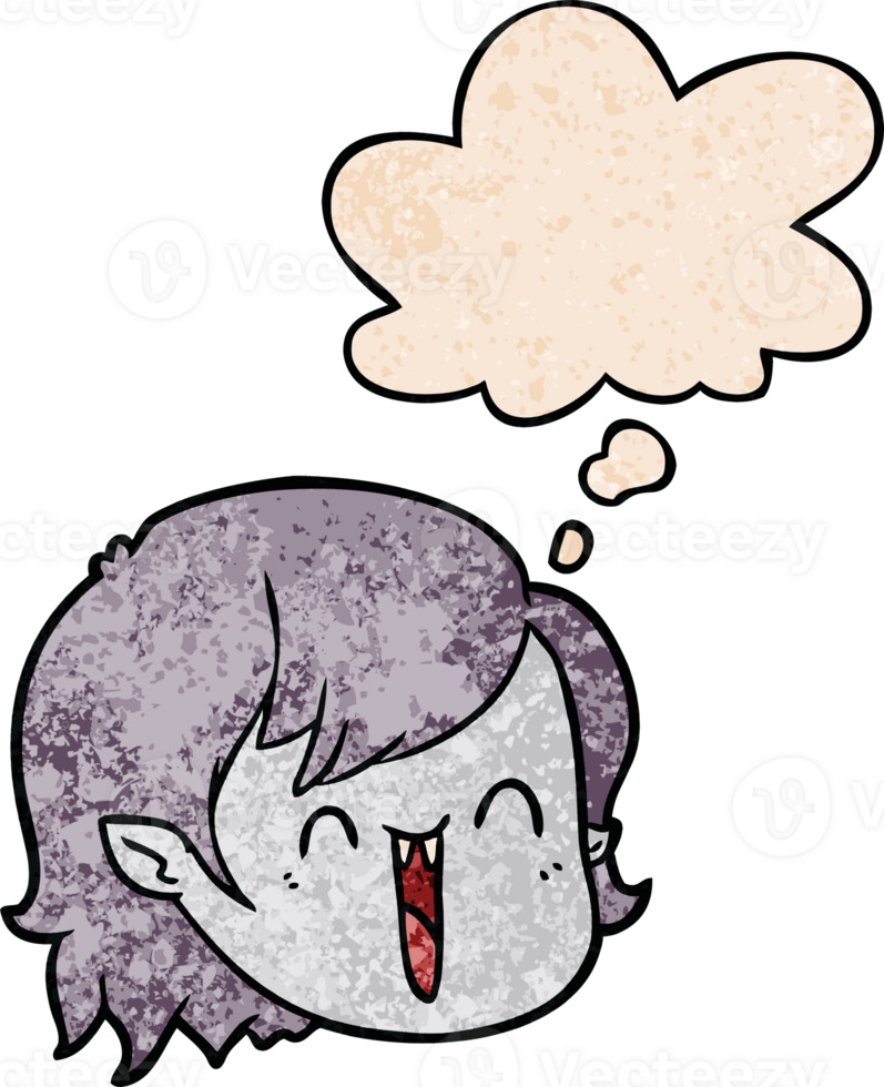 cartoon vampire girl face and thought bubble in grunge texture pattern style png