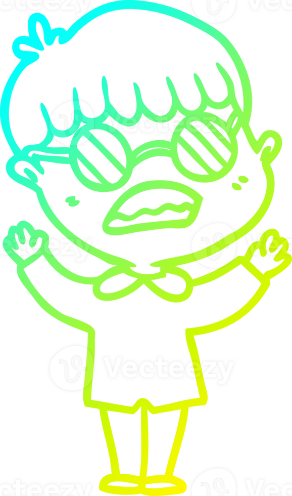 cold gradient line drawing cartoon boy wearing spectacles png