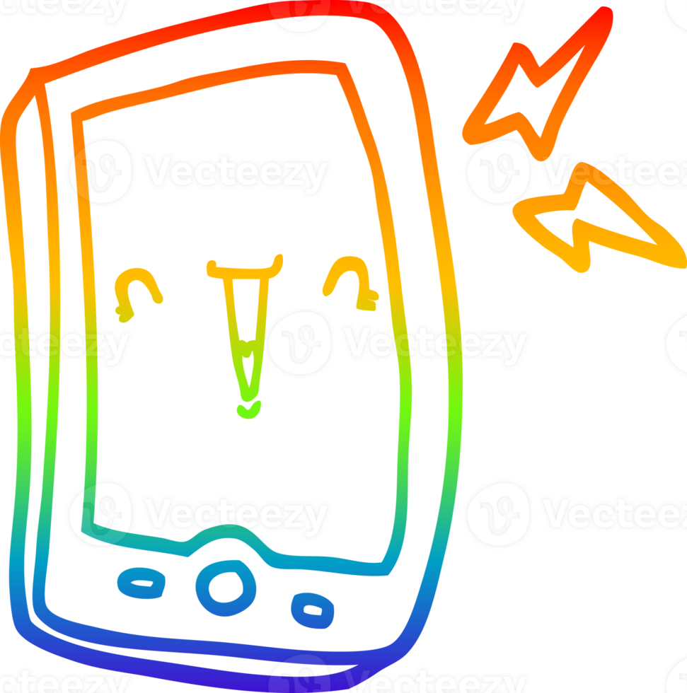 regnbågsgradient linjeritning söt tecknad mobiltelefon png