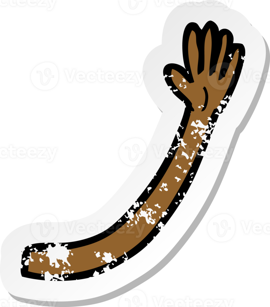 retro distressed sticker of a cartoon arm png