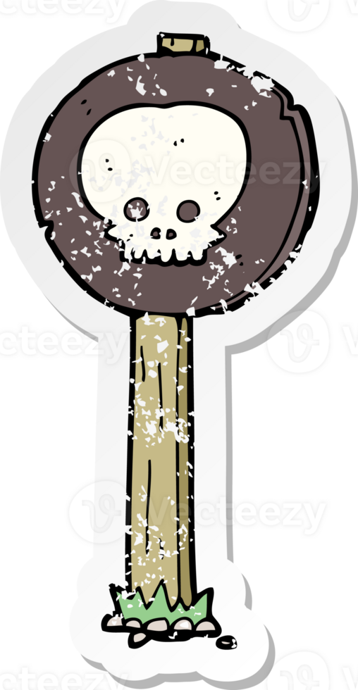 retro distressed sticker of a cartoon spooky skull signpost png