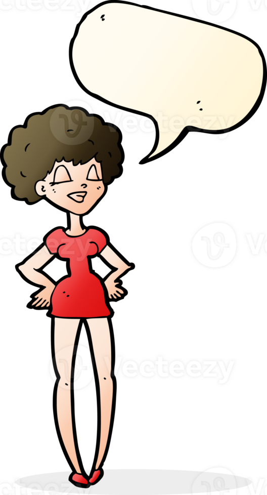 cartoon happy woman with hands on hips with speech bubble png