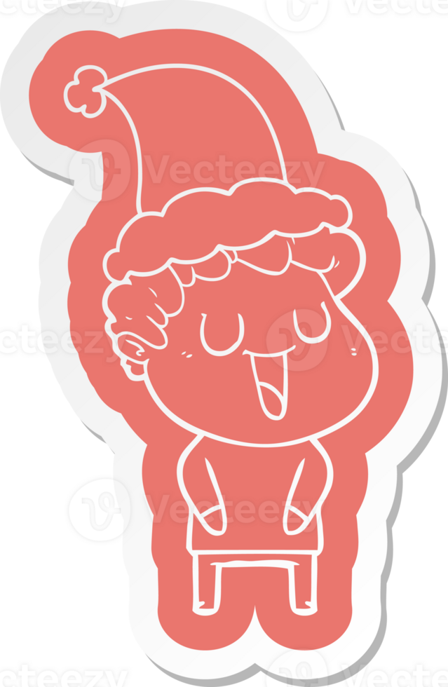 laughing cartoon  sticker of a man wearing santa hat png