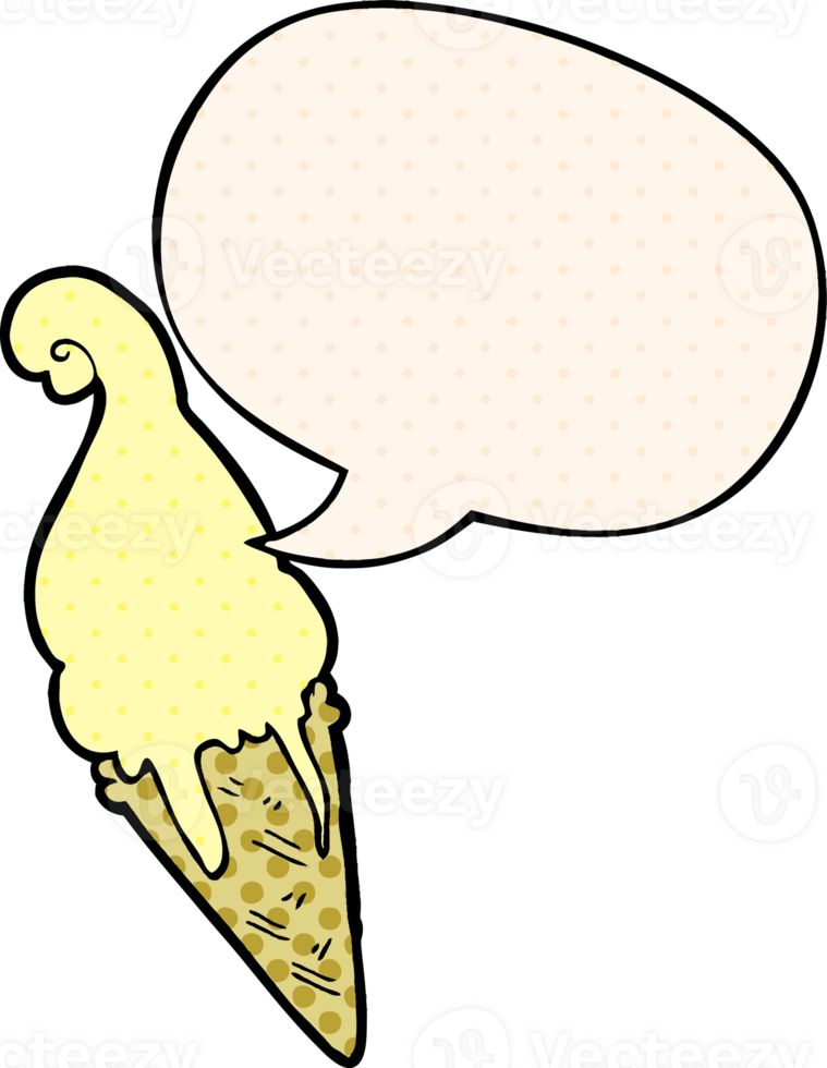 cartoon ice cream and speech bubble in comic book style png