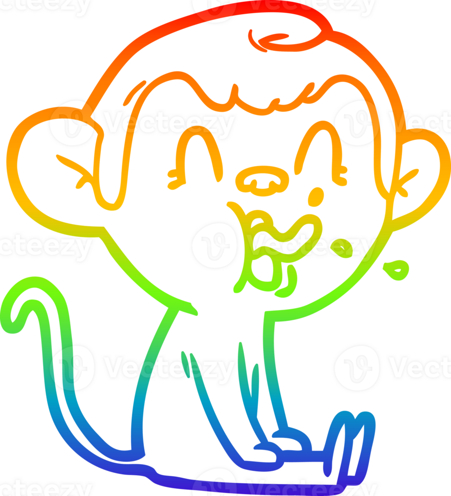 rainbow gradient line drawing crazy cartoon monkey sitting png