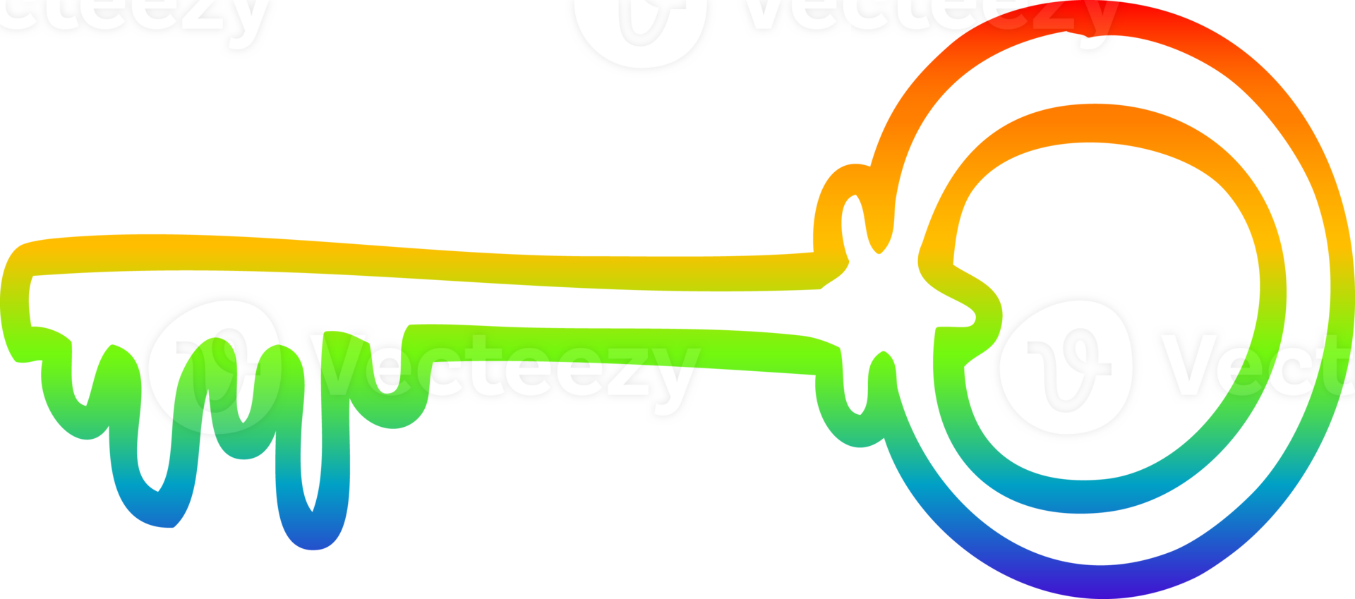 rainbow gradient line drawing cartoon old key png