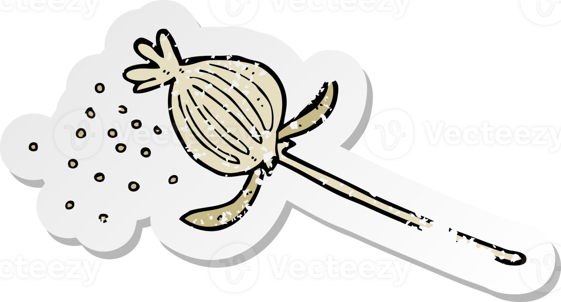 retro distressed sticker of a cartoon dried poppy flower png