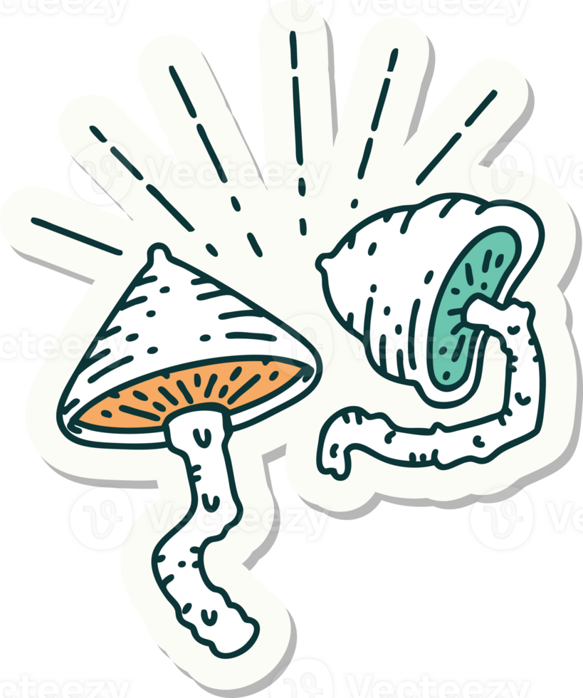 sticker of tattoo style mushrooms png