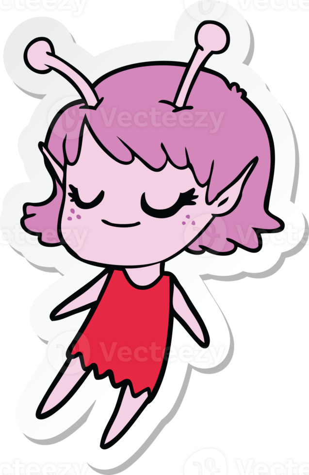 sticker of a smiling alien girl cartoon floating png