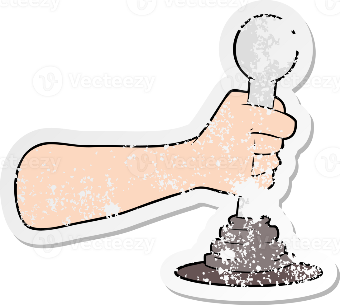 verontruste sticker van een cartoonhand die aan een hendel trekt png