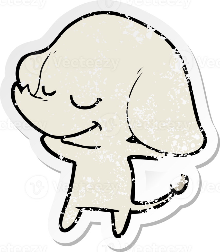 distressed sticker of a cartoon smiling elephant png