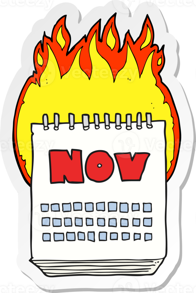 pegatina de un calendario de dibujos animados que muestra el mes de noviembre png
