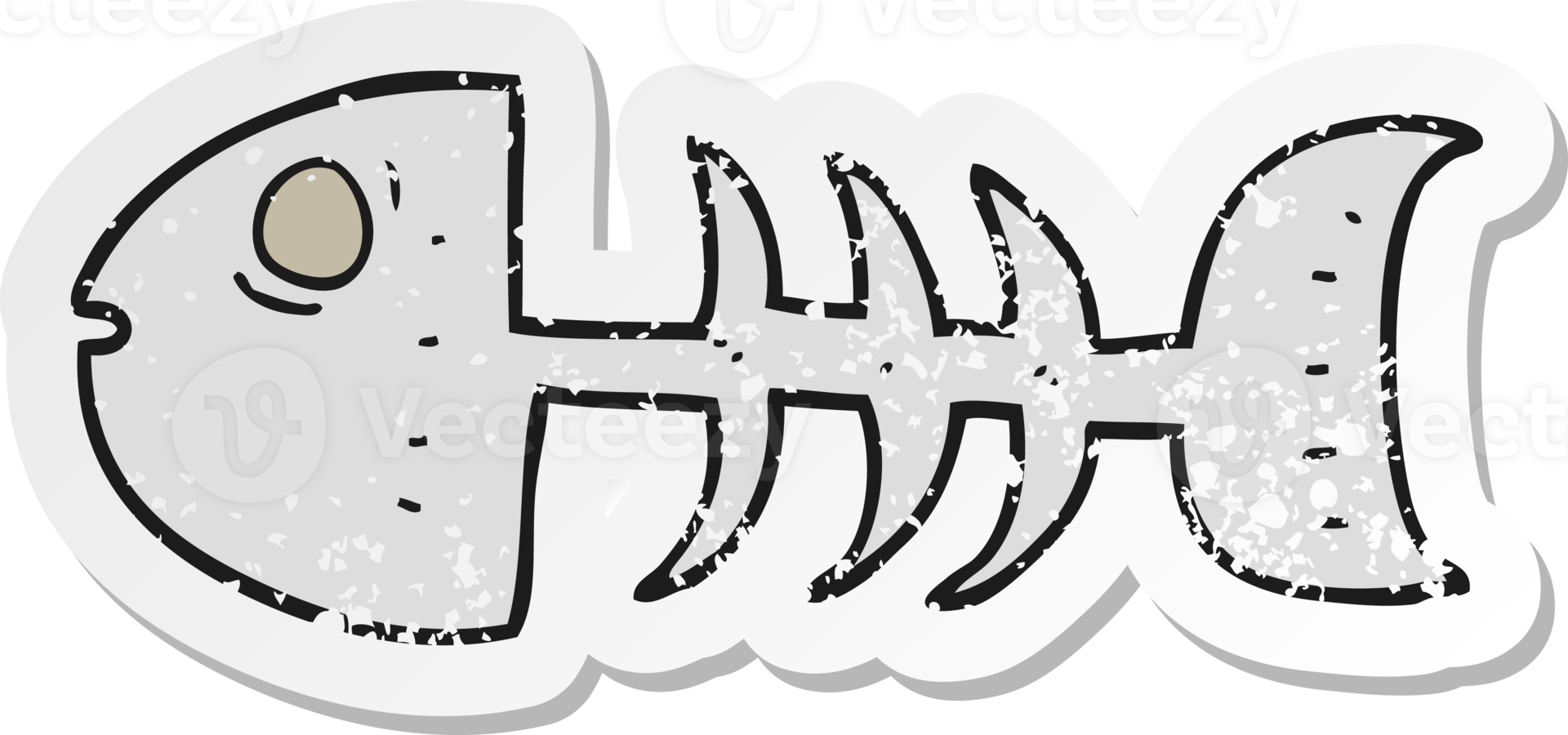 retro distressed sticker of a cartoon fish bones png