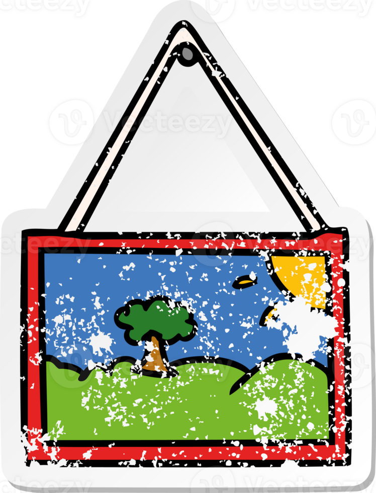 distressed sticker cartoon doodle of a picture in frame png