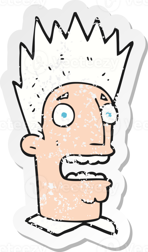 retro distressed sticker of a cartoon shocked man png