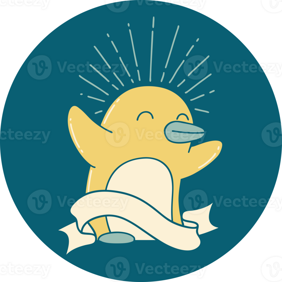 icon of tattoo style happy penguin png