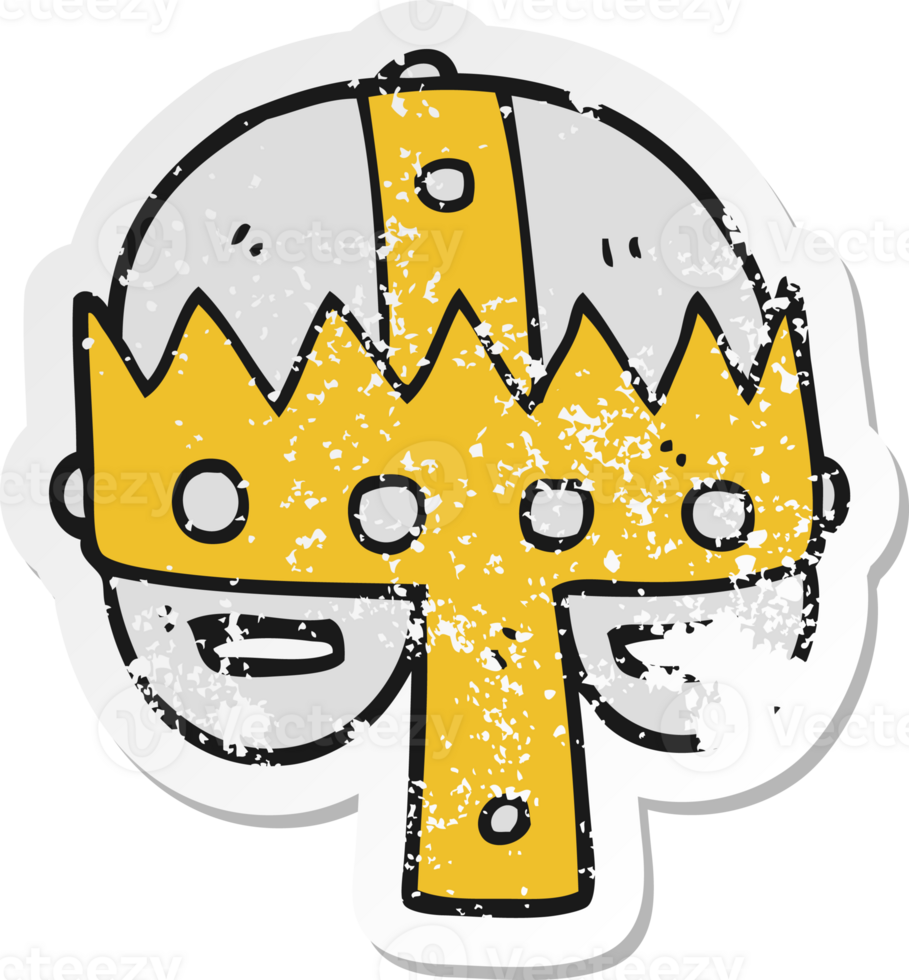 retro distressed sticker of a cartoon medieval helmet png