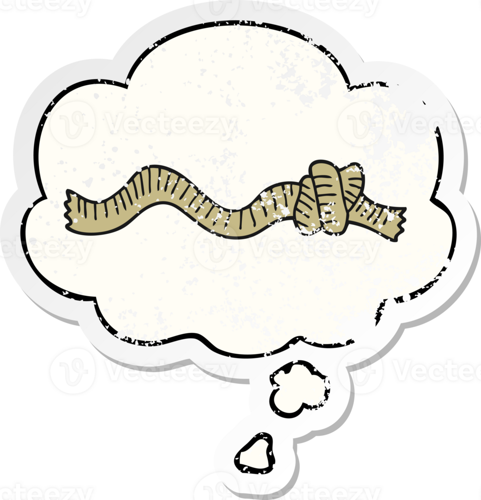 cartone animato corda annodata e bolla di pensiero come adesivo consumato in difficoltà png