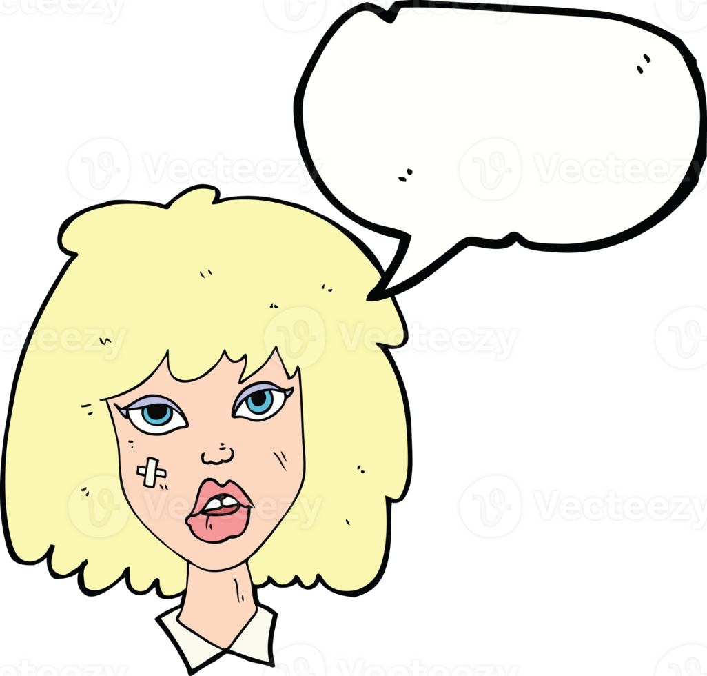 cartoon woman with bruised face with speech bubble png