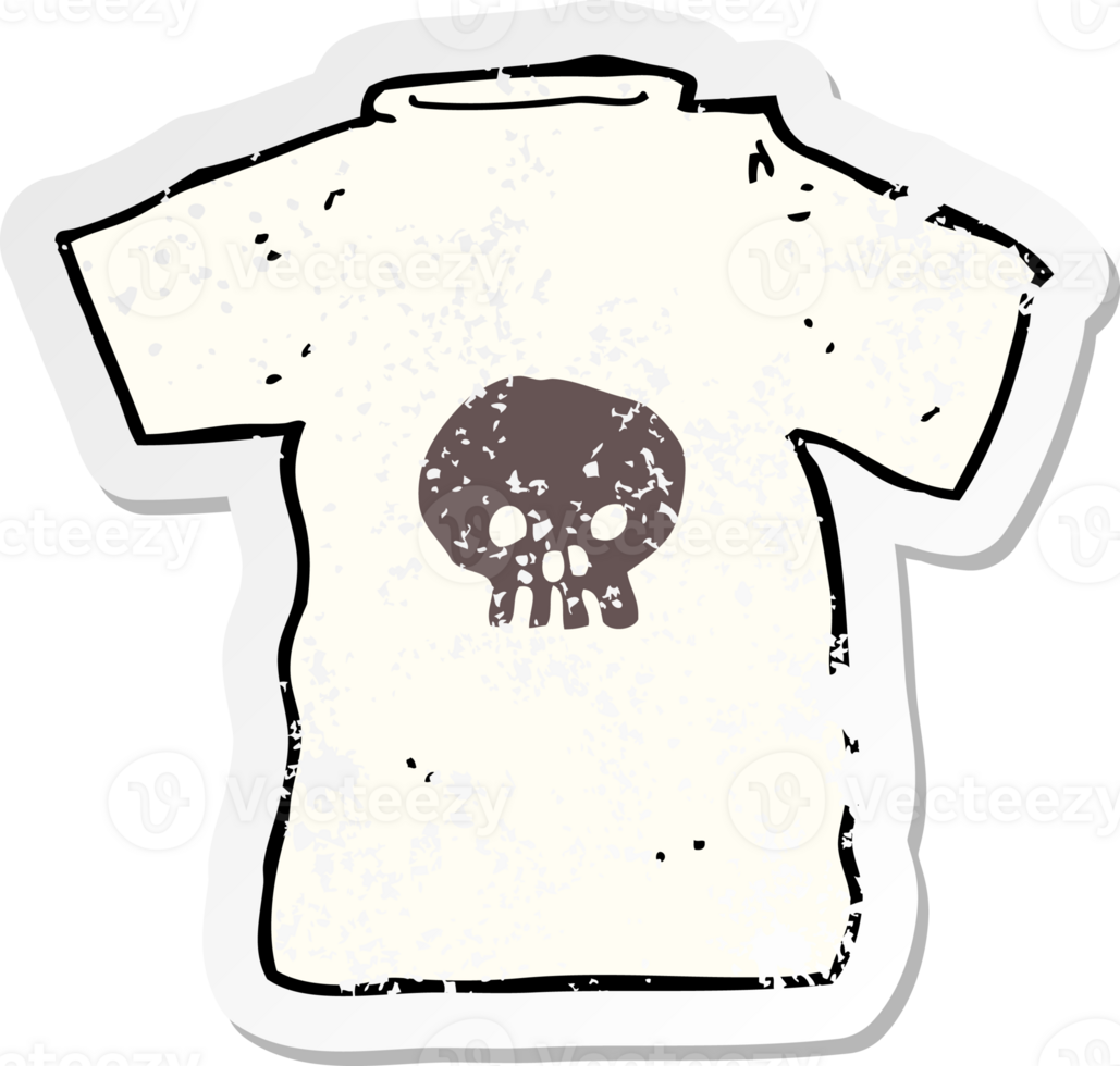 retro distressed sticker of a cartoon skull tee png