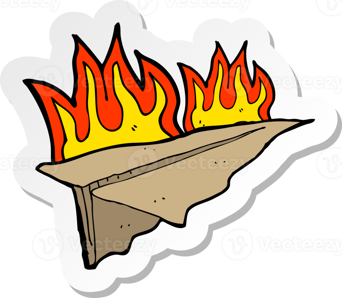 sticker of a cartoon burning paper aeroplane png