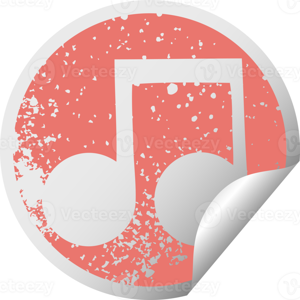 distressed circular peeling sticker symbol musical note png