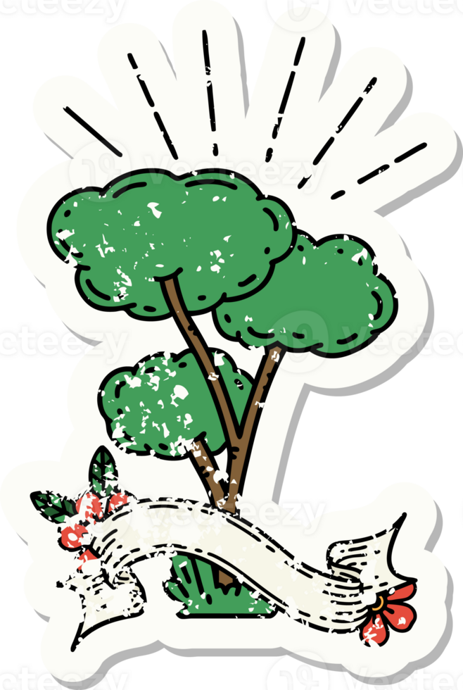worn old sticker of a tattoo style tree png
