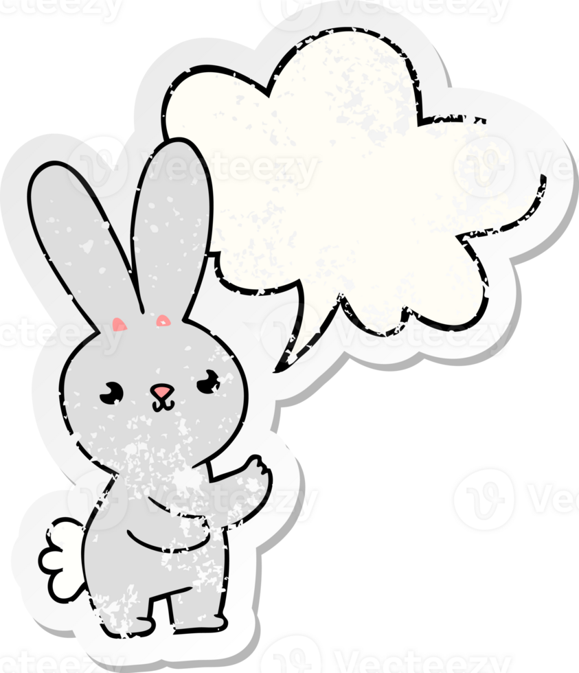 cute cartoon rabbit and speech bubble distressed sticker png