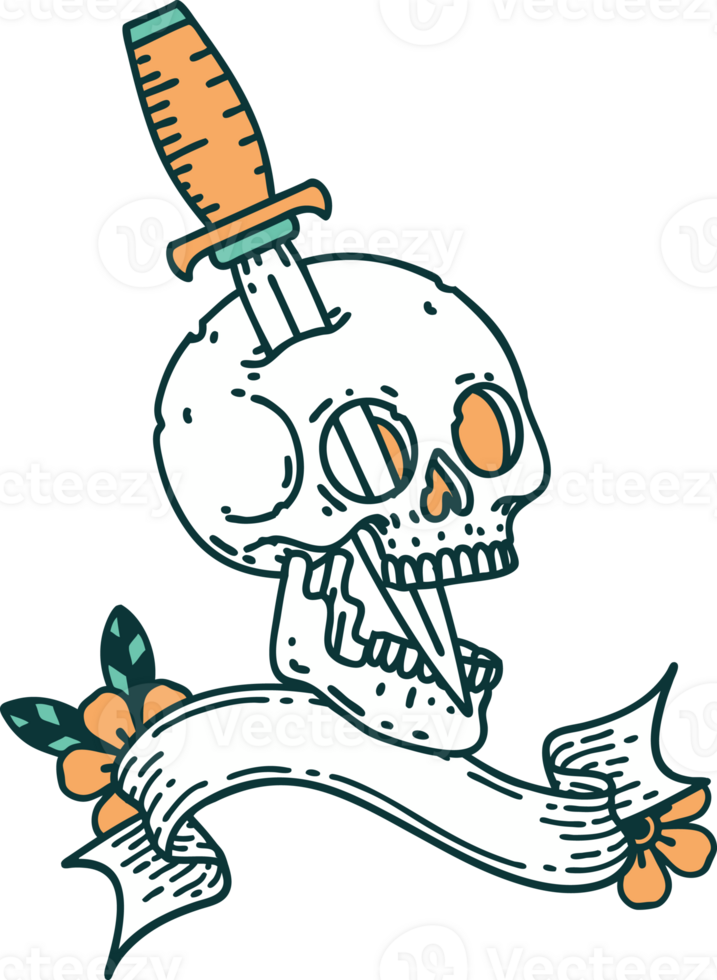 tattoo with banner of a skull and dagger png