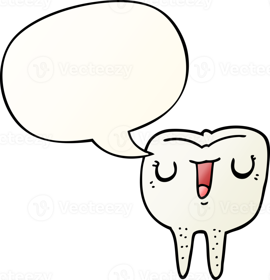 cartoon happy tooth and speech bubble in smooth gradient style png