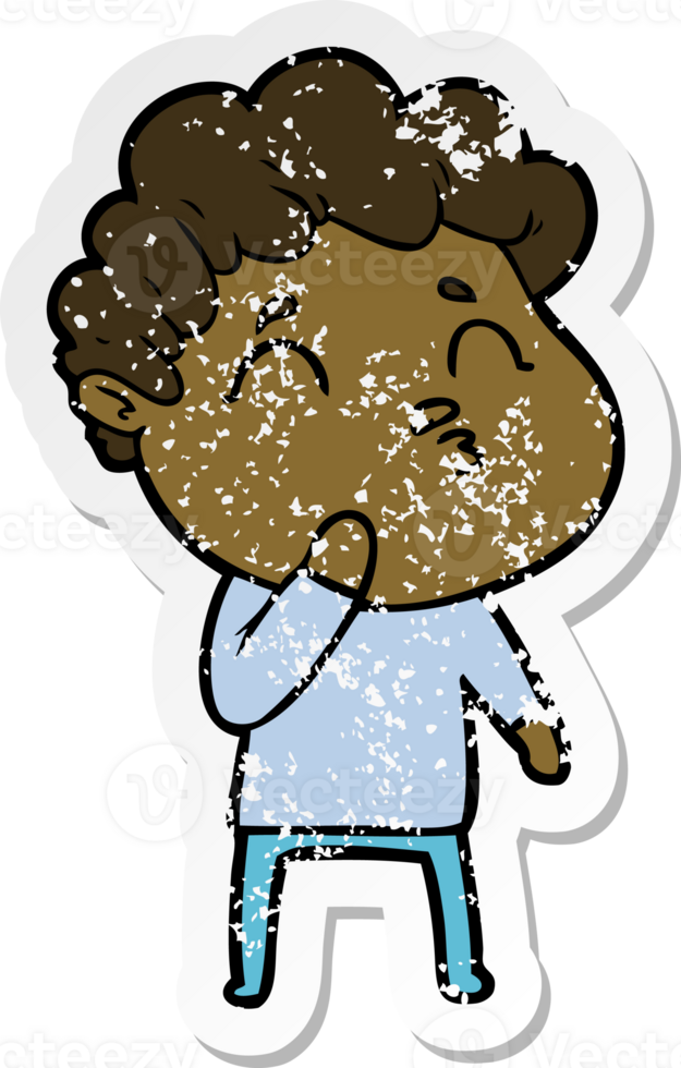 distressed sticker of a cartoon man pouting png