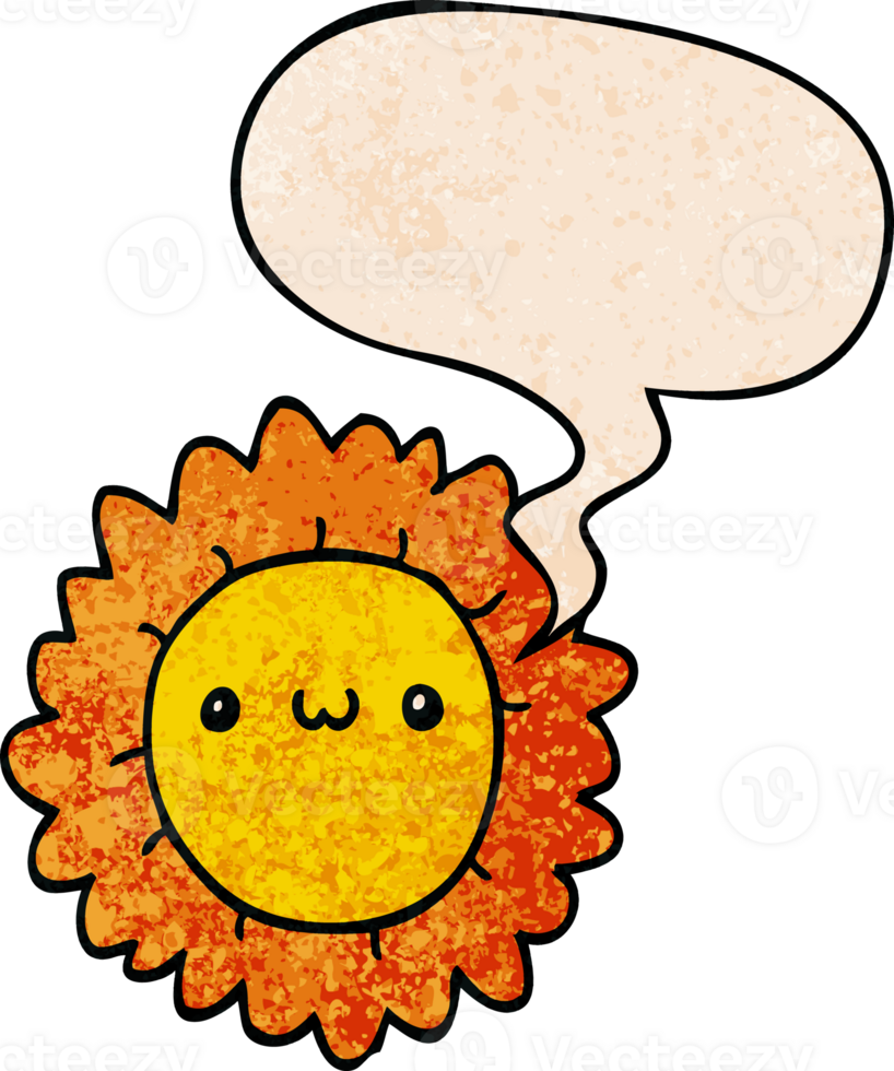 cartoon flower with speech bubble in retro texture style png