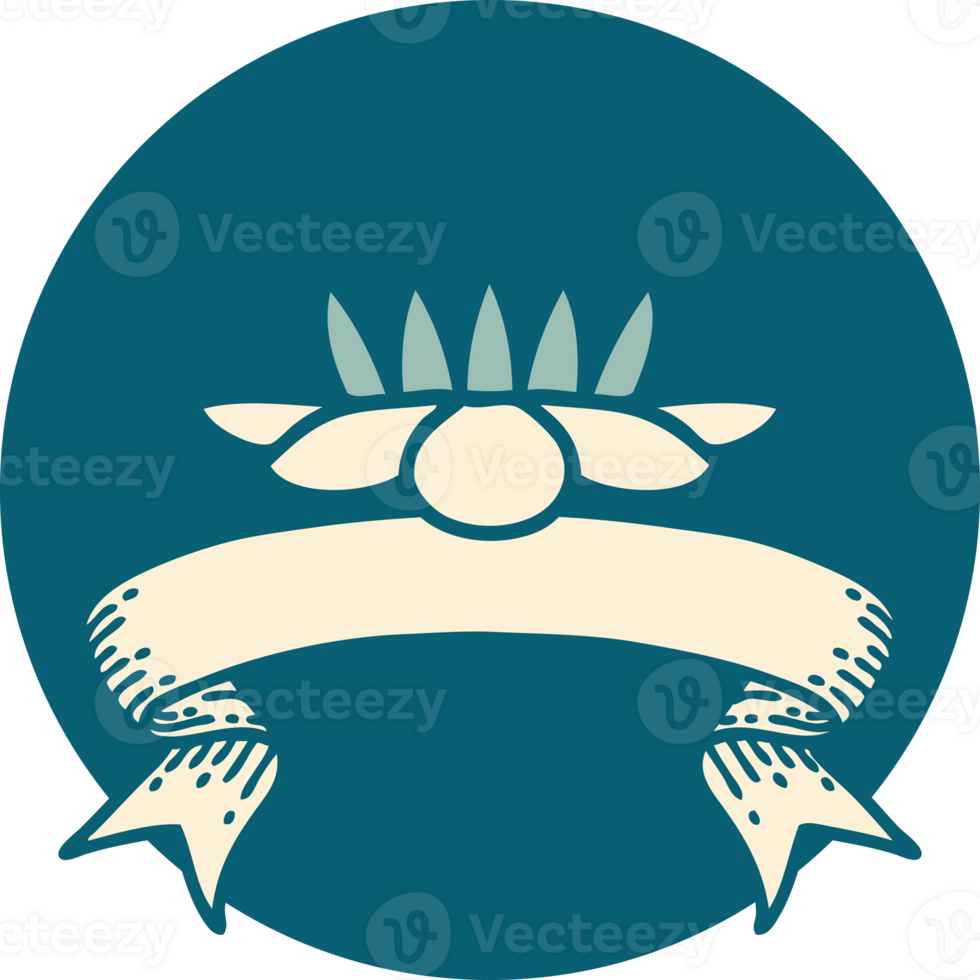 tattoo style icon with banner of a lily pad flower png