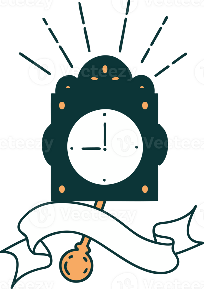 scroll banner with tattoo style ticking clock png