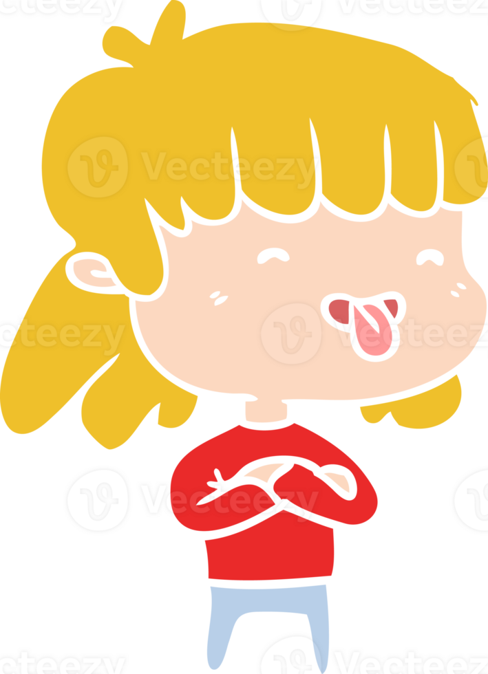 chica de dibujos animados de estilo de color plano sacando la lengua png