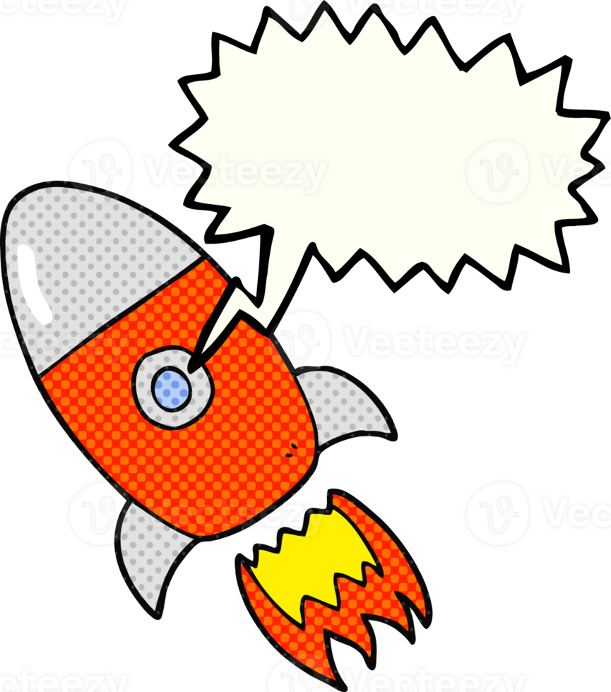 hand drawn comic book speech bubble cartoon flying rocket png