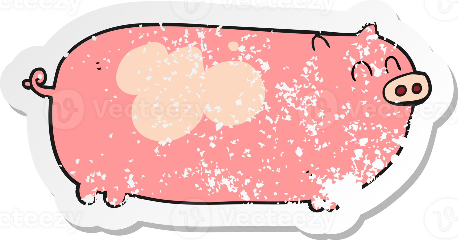 retro distressed sticker of a cartoon pig png