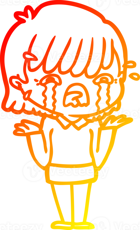 warm gradient line drawing of a cartoon girl crying png