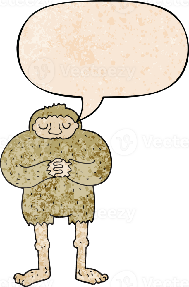 cartoon bigfoot with speech bubble in retro texture style png