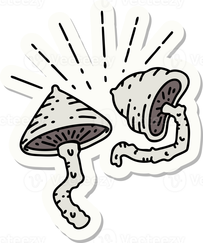 sticker of a tattoo style mushrooms png