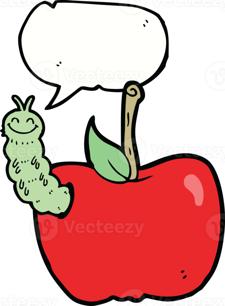 cartoon apple with bug with speech bubble png