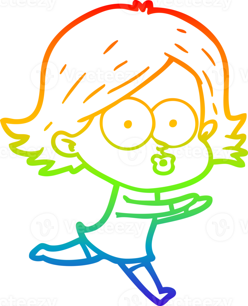 rainbow gradient line drawing of a cartoon girl pouting png