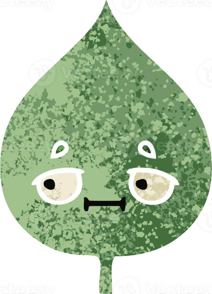 retro illustration style cartoon of a expressional leaf png