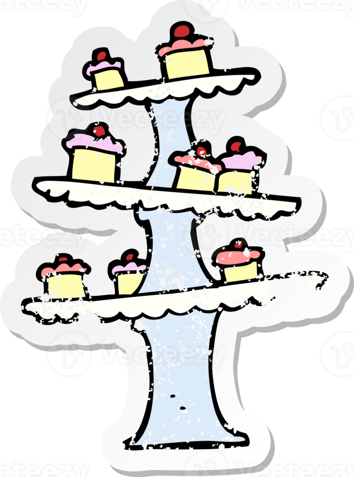 distressed sticker of a cartoon cake stand png