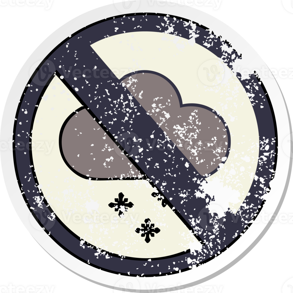 distressed sticker of a cute cartoon snow cloud warning sign png