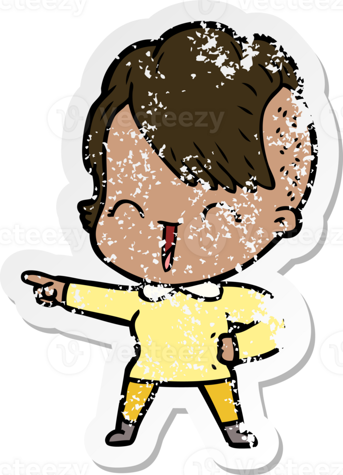 distressed sticker of a cartoon happy hipster girl png