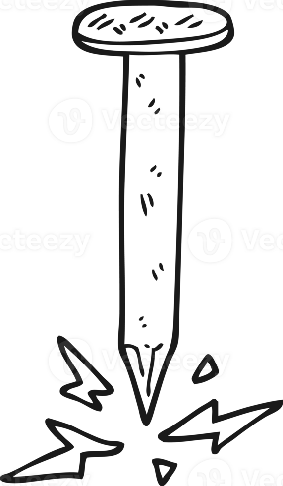 hand drawn black and white cartoon struck nail png
