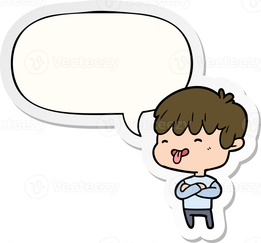 cartoon boy sticking out tongue with speech bubble sticker png
