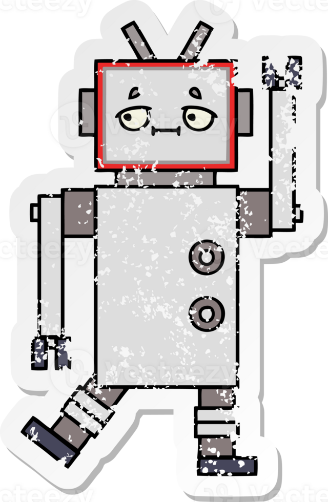 distressed sticker of a cute cartoon robot png
